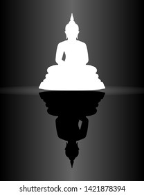 Buddha statue black and white on black background,greeting card,illustration vector eps10.
