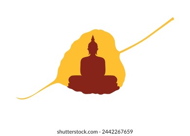 Buddha statue in a Bodhi leaf with white background