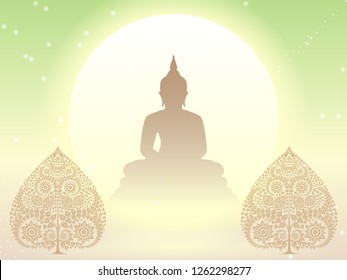 Buddha statue and Bodhi tree of thai tradition,greeting card,illustration vector eps10.