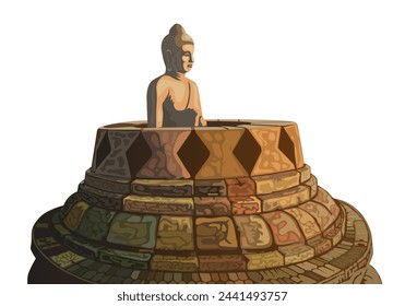 Buddha statue at borobudur temple vector for background design.