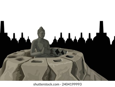 buddha statue borobudur vector with white background.