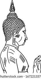 Buddha statue drawing, illustration, vector on white background.