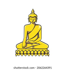 Buddha statue in drawing style isolated vector. Thailand traditional culture cartoon on white background. Religions concept vector illustration.