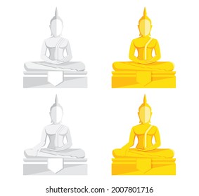 Buddha statue, Golden Buddha Vector Illustration 