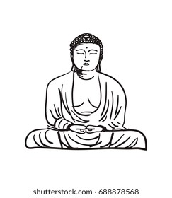 Buddha statue hand drawn icon isolated on white background vector illustration. Indian ethnic culture element.