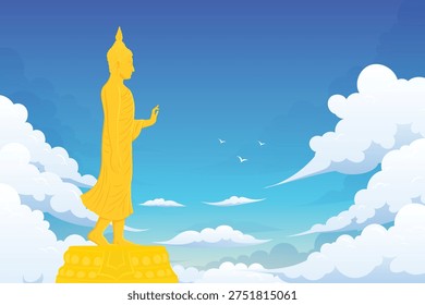 Buddha statue holy day blue sky cloud asia background Poster