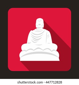 Buddha statue icon in flat style with long shadow. Monuments symbol
