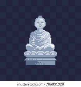 Buddha statue icon. Pixel art style. Travelling India famous historical attractions vector. Summer vacation. Acient Indian buddhist architecture illustration. Isolated vector illustration.