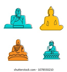Buddha statue icon set. Color outline set of Buddha statue vector icons for web design isolated on white background