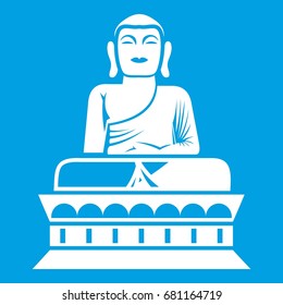 Buddha statue icon white isolated on blue background vector illustration