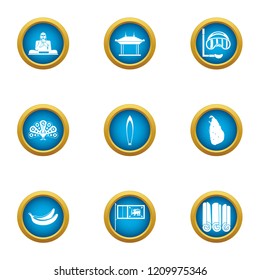 Buddha statue icons set. Flat set of 9 buddha statue vector icons for web isolated on white background