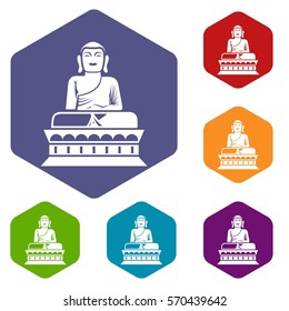 Buddha statue icons set rhombus in different colors isolated on white background