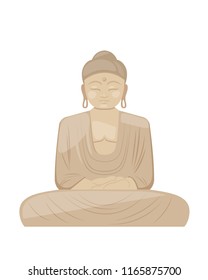 Buddha statue of india, concept of state of spiritual perfection. Traditional God of Ancient India, religious and philosophical teaching. Famous historical landmark. Vector illustration isolated.