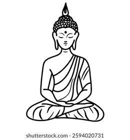 The Buddha statue line art drawing of Traditional Thai Bangkok Thailand Illustration 