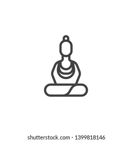 Buddha statue line icon. linear style sign for mobile concept and web design. Budda in meditation position outline vector icon. Buddhism symbol, logo illustration. Vector graphics
