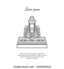 Buddha statue line icon. linear style sign for mobile concept and web design. Buddha in meditation position outline vector icon. Buddhism symbol, logo illustration. Vector graphics black on white