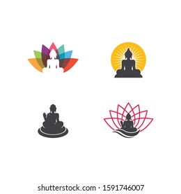 Buddha statue logo vector flat design template