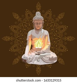 Buddha Statue with Mandala Background