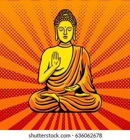 Buddha statue monument pop art style vector illustration. Comic book style imitation