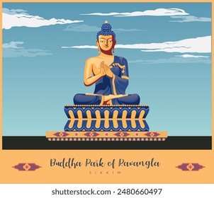 Buddha Statue at Buddha Park of Ravangla - Tathagata Tsal - Gangtok - Stock Illustration as EPS 10 File