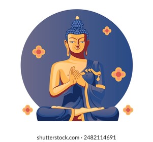 Buddha Statue at Buddha Park of Ravangla - Tathagata Tsal - Gangtok - Stock Illustration as EPS 10 File