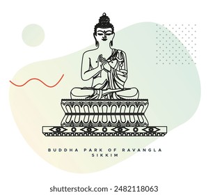 Buddha Statue at Buddha Park of Ravangla - Tathagata Tsal - Gangtok - Stock Illustration as EPS 10 File