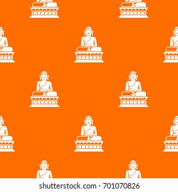 Buddha statue pattern repeat seamless in orange color for any design. Vector geometric illustration