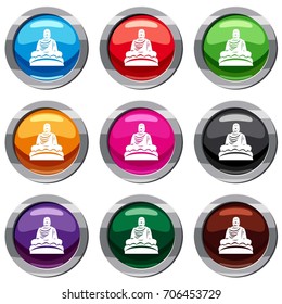 Buddha statue set icon isolated on white. 9 icon collection vector illustration
