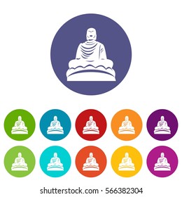 Buddha statue set icons in different colors isolated on white background