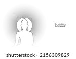 Buddha statue silhouette line with black lines aura radius head isolated on white background.