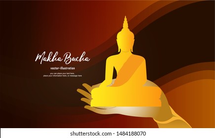 Buddha statue sit and hand on wave vector background