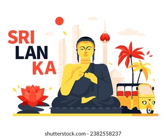 Buddha statue in Sri Lanka - modern colored vector illustration