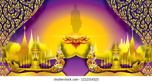 Buddha statue, Suphan Buri Dragon Boat, Narai Garuda, Wat Phra Kaew, Peacock flower, Wat Arun, Rajvaram, Greeting card