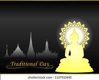 Buddha statue of thai tradition on buddhist temple background ,greeting card,illustration vector eps10.