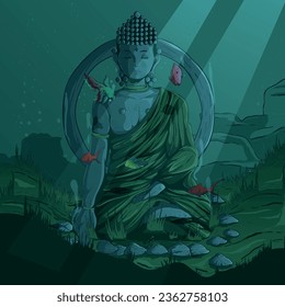 Buddha statue underwater vector illustration