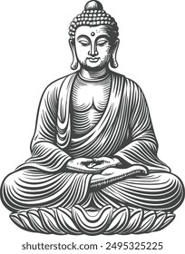 buddha statue vector hand drawn sketch illustration