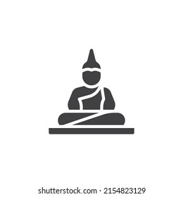 Icono vectorial de estatua de Buda. signo plano relleno para concepto móvil y diseño web. Icono de glifo de Buda. Símbolo, ilustración del logotipo. Gráficos vectoriales