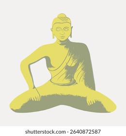 Buddha statue, vintage Indian illustration by Merlin, isolated vector element.