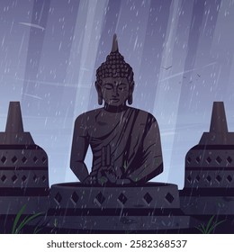 Buddha statue when it rains