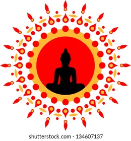 Buddha, sun, meditation, enlightenment - vector image