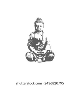 Buddha symbolic image, vector design. Meditation, mindfulness icon, symbolic image of peace, harmony, balance. Buddha statue, sketch painting isolated on white