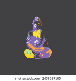 Buddha symbolic image, vector design. Meditation, mindfulness icon, symbolic image of peace, harmony, balance. Buddha statue, sketch painting in pop art style