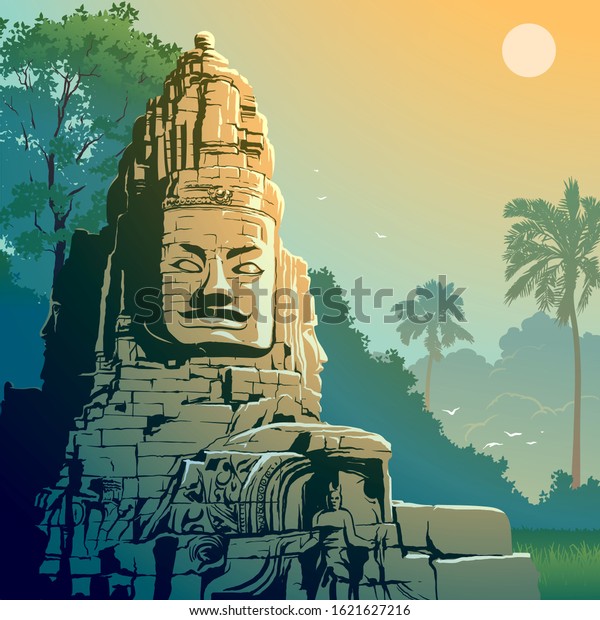 Buddha Temple Angkor Wat Cambodia Vintage Stock Vector (Royalty Free ...