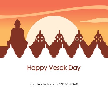 Buddha temple silhouette at dawn, suitable for Vesak day greetings card  background.