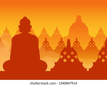 Buddha temple silhouette on sunrise, suitable for background.