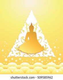 buddha thai tradition paper cut,triangle shape on water background
