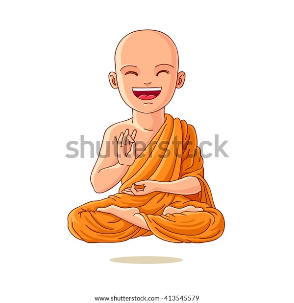タイの仏様 小僧 オレンジの衣に仏教徒 ハスの位置にいる小さな少年 インドの小さなヨギ Tシャツやカードに優れた印刷 白い背景にベクターイラスト のベクター画像素材 ロイヤリティフリー