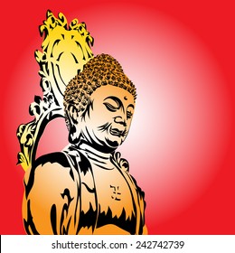 Buddha and the throne vector on red background.