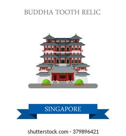 Buddha Tooth Relic in Singapore. Flat cartoon style historic sight showplace attraction web site vector illustration. World countries cities vacation travel sightseeing Asia collection.