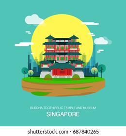 Buddha tooth relic temple and museum landmark in Singapore.vector